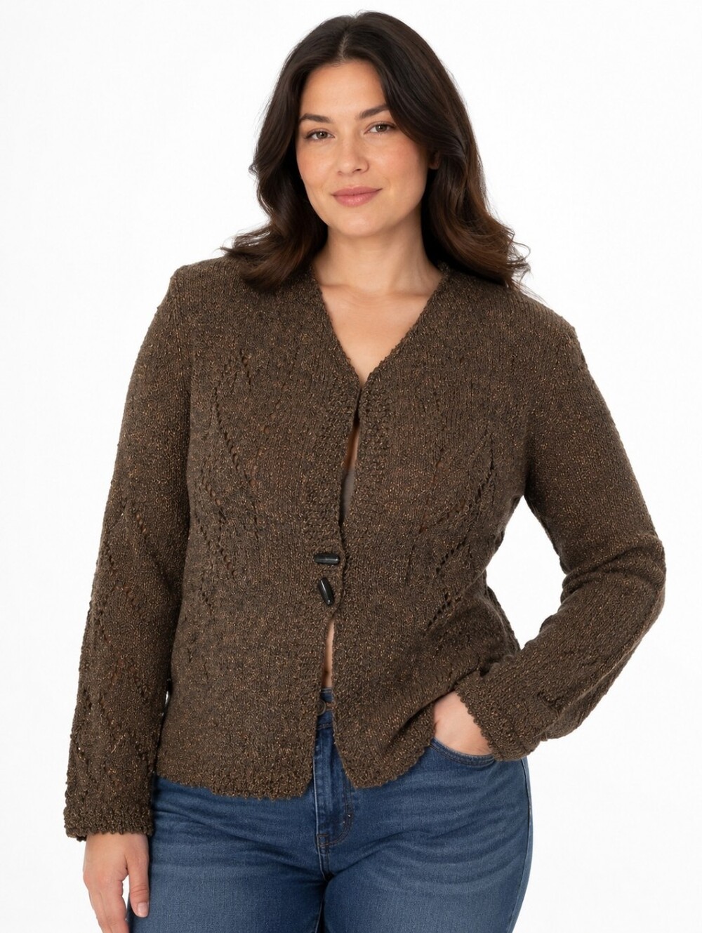 Parkhurst Vintage  Bronze Metallic Shimmer Knit Cardigan Sweater L Fits M/L